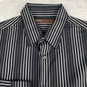Perry Ellis Men's XL Dress Shirt Black Brown Gray Stripe 100% Cotton NWT